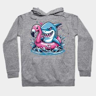 Shark & Flamingo Pool Party Summer Fun Beach Humor Hoodie